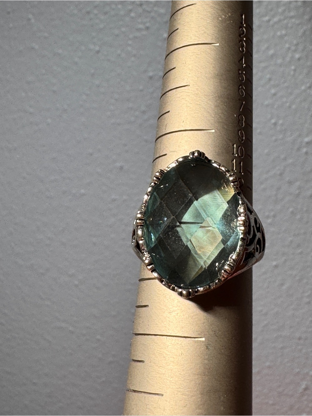 Silver Tone Green Gemstone Cocktail Ring